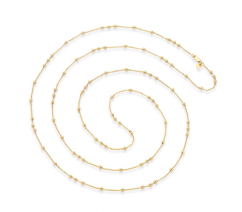 Miabella Italian 18K Yellow or Rose Gold Plated Beaded Ball Rosary Long Wrap Layering Station Chain Necklace for Women, 60" (Yellow-Gold-Plated-Bronze) - Image 2